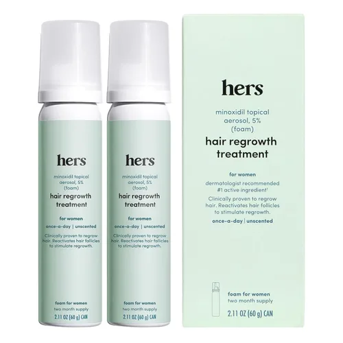 Tratamiento para el crecimiento del cabello hers - Espuma tópica de minoxidil al 5% para mujeres - Fuerza extra - Apoya cabello más grueso y
