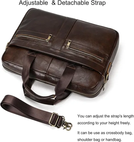 Miniatura 5 de Maletines de cuero de 15.6 pulgadas para computadora portátil, bolsas de mensajero para negocios, oficina, viajes, computadora para hombres