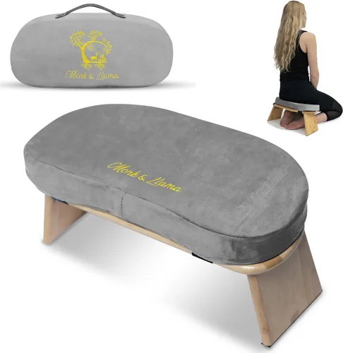Miniatura 8 de Monk & Llama Banco de meditación – Taburete plegable y ergonómico de bambú – Perfecto banco Seiza silla de meditación para oración y viajes – Gris