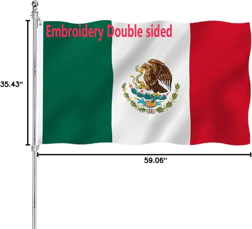 Miniatura 6 de Bandera mexicana bordada de doble cara para exteriores, 3 capas, poliéster 340D resistente y cabecera de lona duradera Mexico Flag