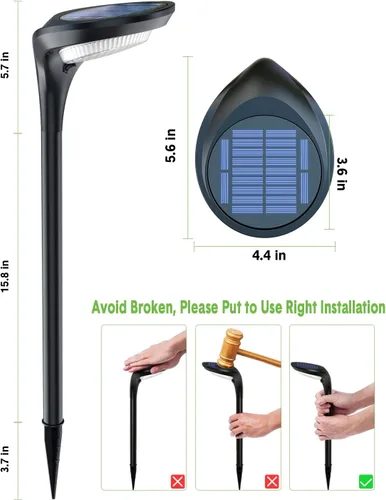 Miniatura 8 de Paquete de 2 luces solares para camino, luces solares de jardín para exteriores, impermeables, alimentadas por energía solar, luz de camino