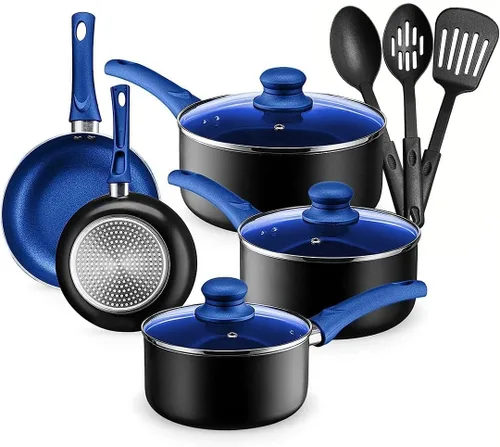 Juego de utensilios de cocina, 11 piezas, ollas y sartenes para cocinar, antiadherentes, apto para lavavajillas y utensilios de cocina, por Halter