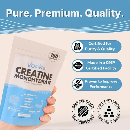 Miniatura 4 de Vocks Polvo de Monohidrato de Creatina - Suplemento de Creatina, Creatina Micronizada, Polvo de Creatina - Sin Sabor y Sin Gluten, 5g por Porción