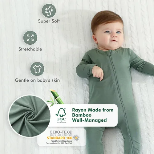 Miniatura 2 de HAPIU - Pijama de bambú con pies para bebé, con cremallera frontal de 2vías, mamelucos Sleep 'N Play, de 0a 24meses