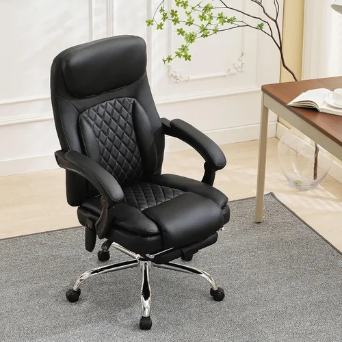 Miniatura 9 de Silla de oficina de masaje de 6 puntos con silla de oficina térmica y ergonómica con reposapiés y respaldo alto reclinable de 45°, silla de oficina