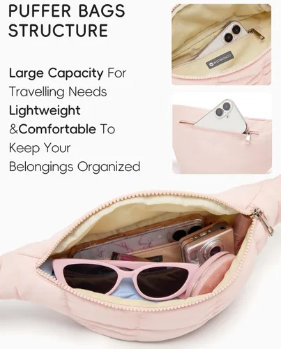 Miniatura 16 de WESTBRONCO Riñoneras para mujeres y hombres, bolsa para cinturón con bolsillos con cremallera, riñoneras modernas, bolsas cruzadas ligeras de 1
