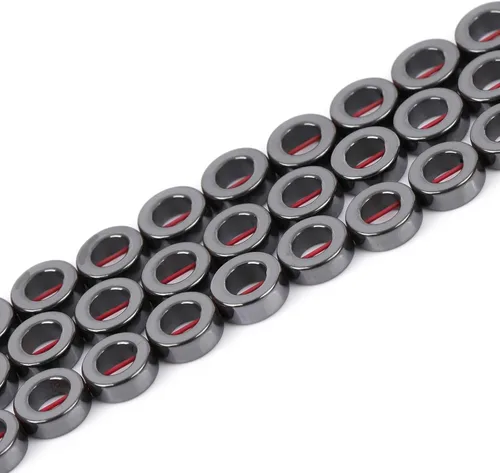 Miniatura 2 de HAAMIIQII 35 piezas de cuentas de gema suelta de hematita negra natural de 12 mm en forma circular, cuentas de piedra espaciadora para hacer