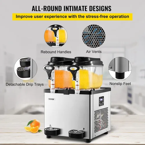 Miniatura 6 de VEVOR Máquina comercial para granizar, 6 L x 2 tanques 50 tazas Margarita, 700 W 110 V batido de acero inoxidable congelado máquina perfecta