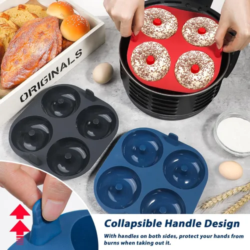 Miniatura 2 de Webake Molde de silicona para freidora de aire para hornear, moldes de donas antiadherentes de 4 cavidades, sin BPA, apto para lavavajillas, juego