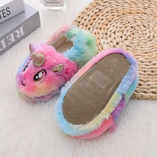 Miniatura 6 de Lindas pantuflas de unicornio mullidas y mullidas para el invierno, cálidas pantuflas de felpa de animales de dibujos animados para interiores