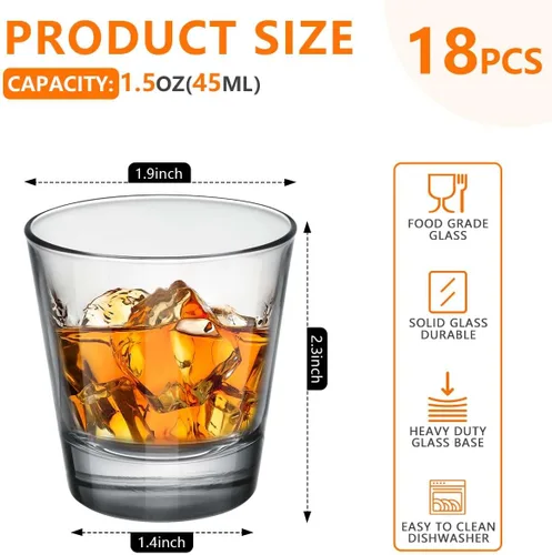Miniatura 2 de OBTANIM Paquete de 18 vasos de chupito, juego de vasos de chupito transparente de 1.5 onzas con base pesada para bares, restaurantes, hogar