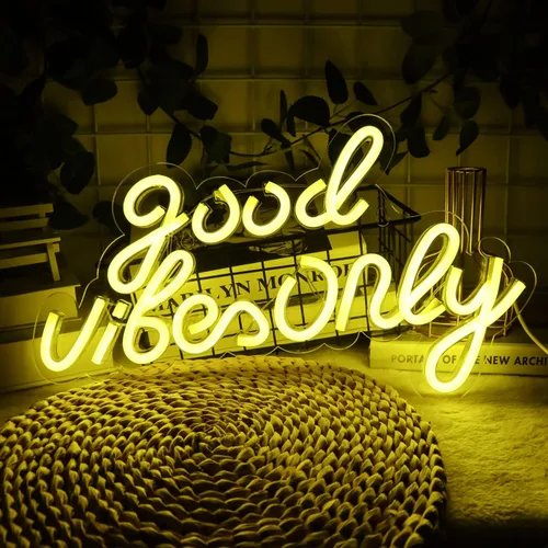 Miniatura 8 de Good Vibes Only - Letreros de neón para decoración de pared, luces de neón, letreros LED adecuados para sala de estar, bar de cerveza, sala de Blanco