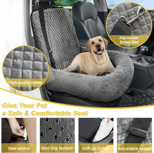 Miniatura 3 de Asiento de automóvil para perros pequeños y medianos, desmontable lavable, asiento elevador de seguridad para mascotas, cómodo, ultra suave y Gris