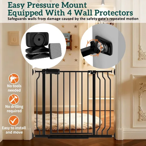 Miniatura 5 de Puertas de bebé extra anchas para puertas 52.76"-62.20" Puerta de bebé extra ancha Puerta para perros Montada a presión Sin perforación con paso