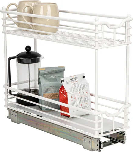 Household Essentials Organizador deslizante de dos niveles de acero blanco con forros de plástico