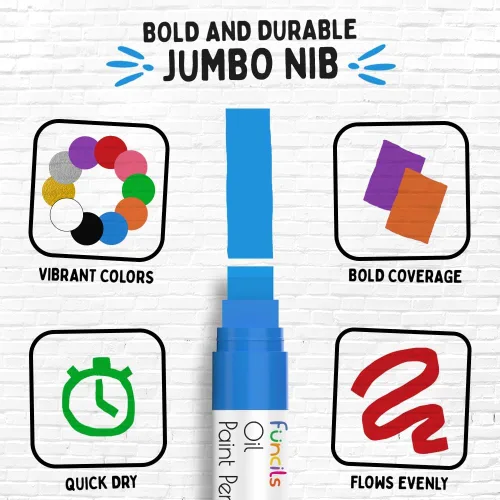 Miniatura 3 de Marcadores de pintura a base de aceite jumbo de 0.591 in (paquete de 10) - Bolígrafos de pintura al óleo para metal, tela, vidrio, rocas, neumáticos