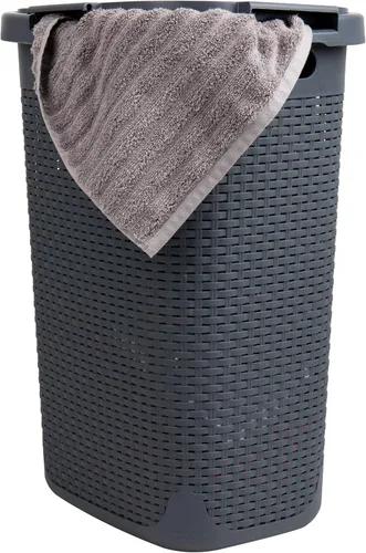 Miniatura 18 de Mind Reader Cesta de lavandería delgada con tapa, cestas de ropa de 60L, diseño de mimbre premium, plástico, paquete de 2, rosa