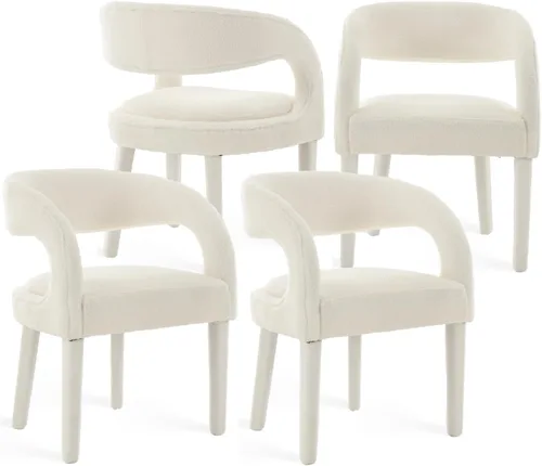 Miniatura 11 de Shunzhi Juego de 2 sillas de comedor modernas de barril, sillas tapizadas de lino para comedor con respaldo abierto, sillas de cocina, sillas