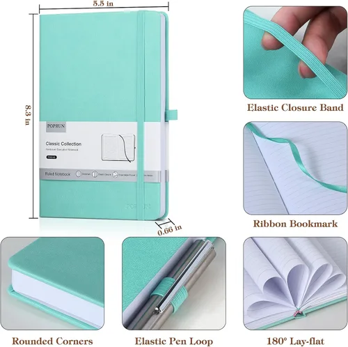 Miniatura 2 de POPRUN - Cuadernos de diario rayados A5, cuaderno de tapa dura de cuero grueso para escritura, trabajo de negocios, viajes, escuela, universidad