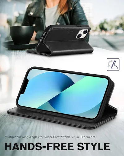Miniatura 4 de TUCCH Funda tipo cartera para iPhone 13 5G, de piel sintética, con 3 ranuras para tarjetas, diseño de libro con soporte, funda interior de TPU a