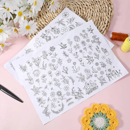 Miniatura 7 de Estabilizador soluble en agua para patrones de flores, 122 patrones de bordado para pegar y coser, papel de bordado para pegar y coser