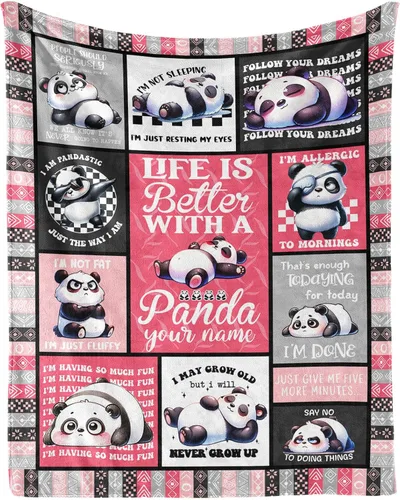Miniatura 8 de Manta de panda – Mantas de franela suave para niñas, niños y mascotas, mantas cálidas de panda para todas las estaciones, sofá, regazo y silla, 40 x