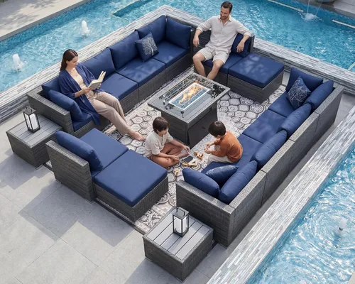 Miniatura 44 de NICESOUL Juego de muebles de patio para exteriores de 7 piezas con mesa para hoguera, gas natural y propano convertible, respaldo alto de 29.3