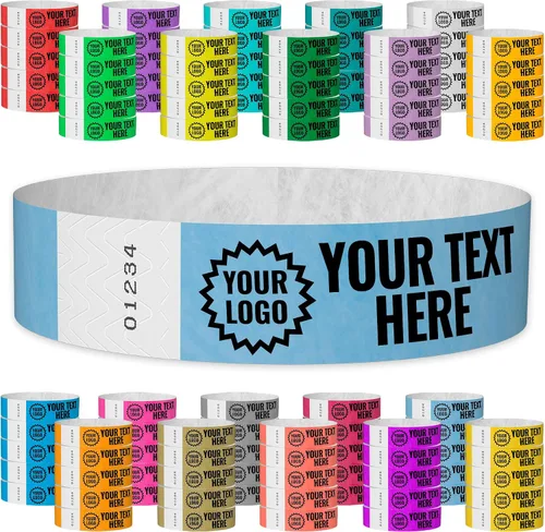 Miniatura 10 de WristCo Pulseras de Impresión Personalizada Azul Neón – 2,000 Unidades Tyvek ¾" x 10" – Añade Cualquier Texto, Logotipo e Imagen y Recibe Pulseras