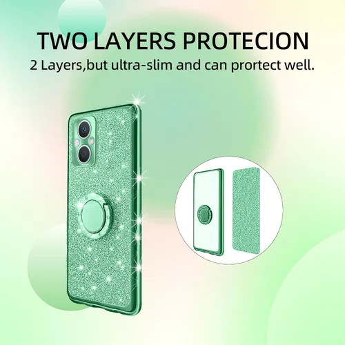 Miniatura 8 de Funda para teléfono N20, OnePlus Nord N20 5G para mujer, bonita funda protectora de TPU transparente suave con purpurina y correa de pie para Verde