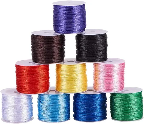 PH PandaHall Cordón de satén de 0.059 in, cuerda de nailon, hilo de seda, cuerda de cuentas de 10 colores para collar trenzado, macramé, pulsera de