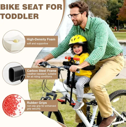 Miniatura 4 de Asiento infantil para bicicleta, asiento de bicicleta infantil montado en la parte delantera, barandilla totalmente cerrada, altura ajustable