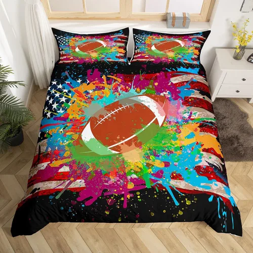 Miniatura 8 de Feelyou Juego de ropa de cama de fútbol, funda de edredón marrón para niños y niñas, juego de pelota de fútbol, juego de competición deportiva