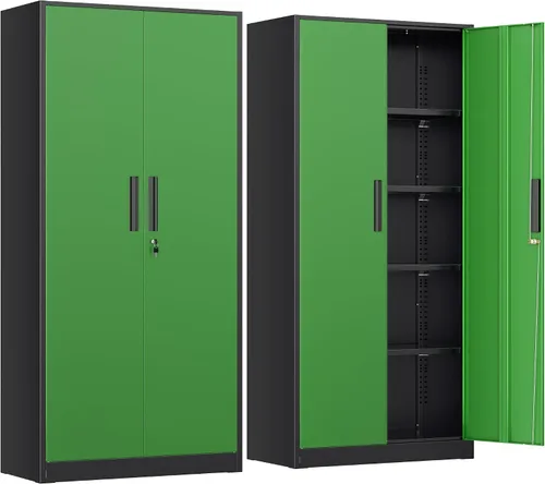 Miniatura 14 de INTERGREAT Gabinete de almacenamiento de metal con puertas con cerradura, gabinetes de almacenamiento de acero con cerradura con 2 puertas