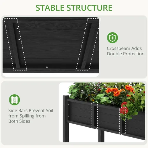 Miniatura 4 de LUE BONA Cama de jardín elevada con herramientas, 45 x 18 x 29 pulgadas, jardinera elevada de polietileno con patas y estante de almacenamiento