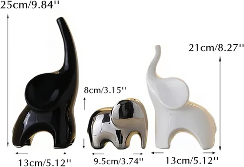 Miniatura 2 de Juego de 3 estatuas de elefante, estatua moderna de decoración de cerámica, elefante de buena suerte, para estantería, sala de estar, oficina, mesa