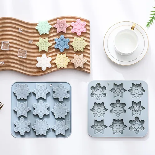Miniatura 5 de Molde de silicona de 18 cavidades para congelar copos de nieve y chocolate, 3 formas diferentes, antiadherentes, moldes para hornear para hacer