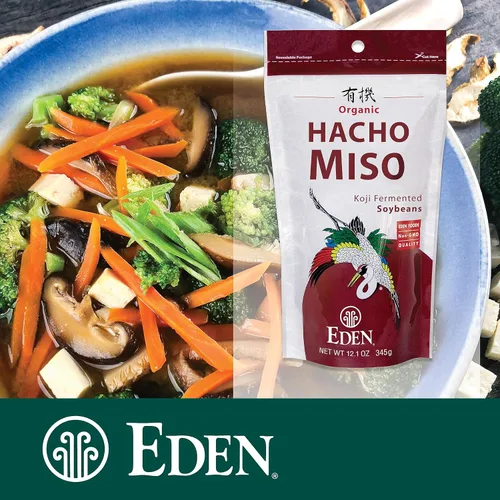 Miniatura 6 de Eden Hacho Miso orgánico, fabricado tradicionalmente en Japón, soja, koji, rico en umami, rojo oscuro, envejecido 3 años, Hatcho, 12.1 onzas