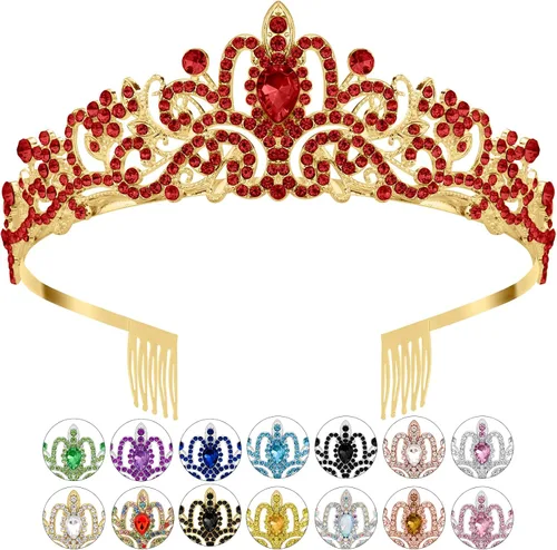 Miniatura 8 de Tiaras plateadas de cristal para mujer, diadema de diamantes de imitación para niña, corona de princesa con peines, elegantes decoraciones