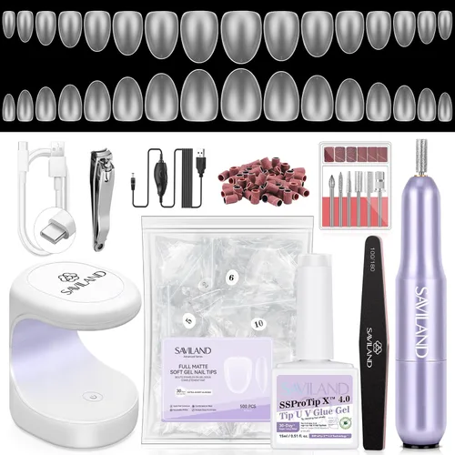 Miniatura 10 de Saviland Kit de iniciación de uñas acrílicas: polvo y líquido acrílico rosa claro nude, cepillo, limas, formularios, uñas a presión, juego