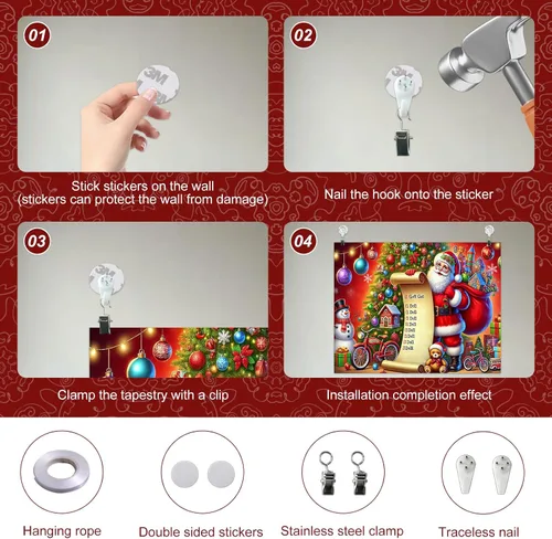 Miniatura 8 de HOMETITUTE Pancarta de Navidad de Papá Noel 8 x 6 pies Lista de Regalos Telón de Fondo Fiesta Navideña Fondo Árbol Muñeco de Nieve Bicicleta