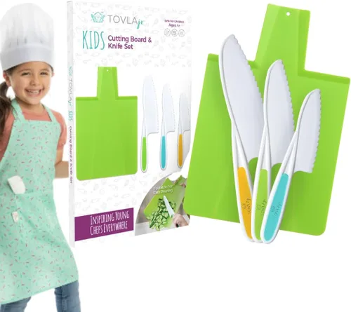 Miniatura 7 de TOVLA JR. Juego de cuchillos de cocina Montessori y tabla de cortar para niños pequeños, herramientas seguras de tamaño infantil para cocina real, a
