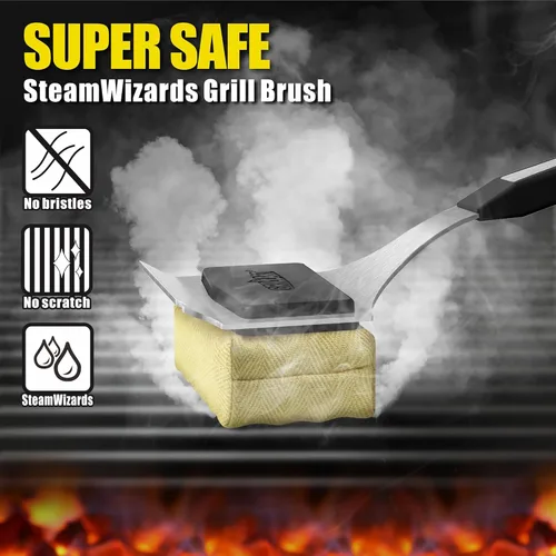 Miniatura 2 de GRILLART Cepillo de parrilla sin cerdas. Cabezal de limpieza reemplazable para barbacoa, herramientas raspadoras de ajuste perfecto para parrillas