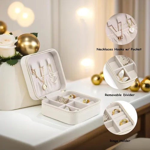 Miniatura 10 de Organizador de joyas Vlando para almacenaje y exhibición, joyero para viaje, imitación de piel, para anillos, aretes, collares.