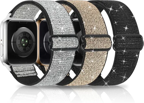 Miniatura 9 de Paquete de 3 bandas elásticas brillantes compatibles con Apple Watch Band de 1.99 pulgadas, 1.49 pulgadas, 1.57 pulgadas, 1.57 pulgadas, 1.61