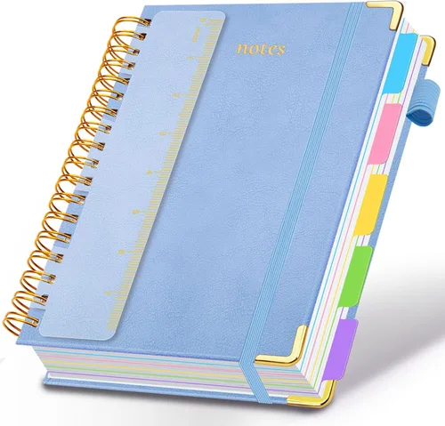 Miniatura 39 de Cuaderno de espiral con tapa dura, de 8 x 10 pulgadas, separadores y divisores extraíbles, 300 páginas, 5 asignaturas, a rayas, de piel sintética