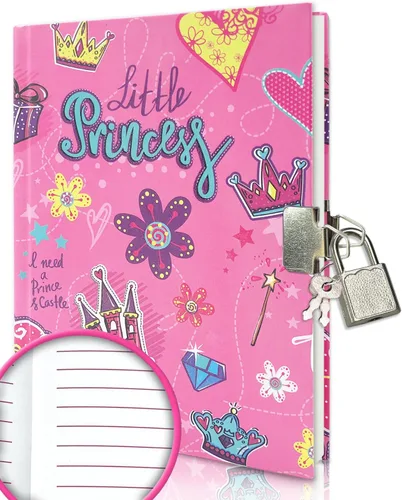 GINMLYDA Diario para niñas con candado para niños, 7 x 5.25 pulgadas, 160 páginas rayadas, cuaderno secreto de princesa rosa para niñas con