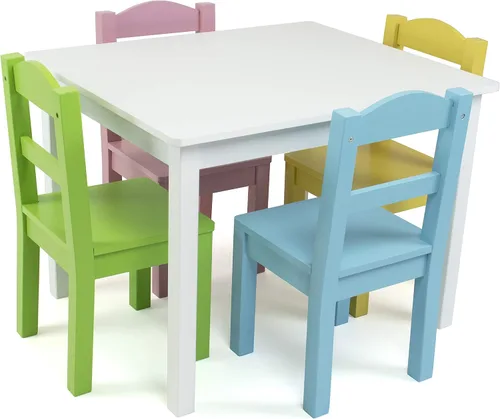 Miniatura 8 de Tot Tutors Juego de mesa y 4 sillas de madera para niños, Espresso (Colección Espresso), Madera, blanco/rosa/púrpura (White/Pink/Purple)