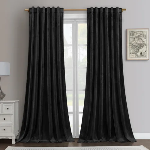 Miniatura 12 de HOMEIDEAS Cortinas opacas de terciopelo gris, 52 x 108 pulgadas, oscurecimiento de la habitación, aislamiento térmico, bolsillo con pestaña trasera