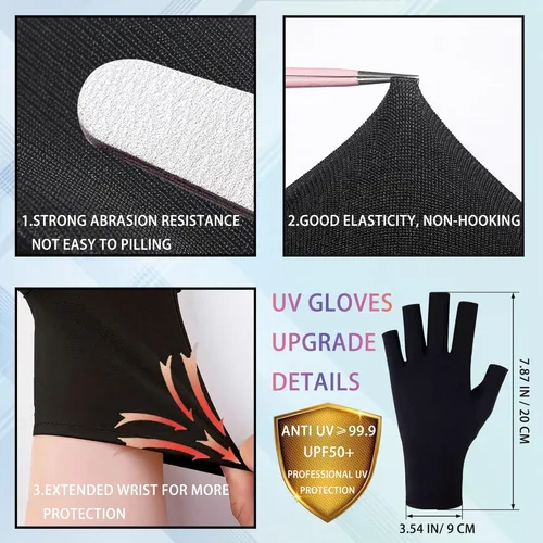 Miniatura 4 de CGBOOM Guantes UV para lámpara de uñas de gel, guantes profesionales de protección UPF50+ para manicuras, guantes anti UV sin dedos para arte