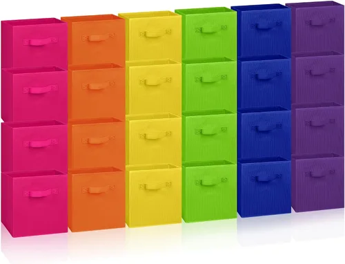 Hillban 48 cubos de almacenamiento plegables de 11 pulgadas, cubos de tela a granel con doble asa, cubo organizador para armario, juguetes, aula,
